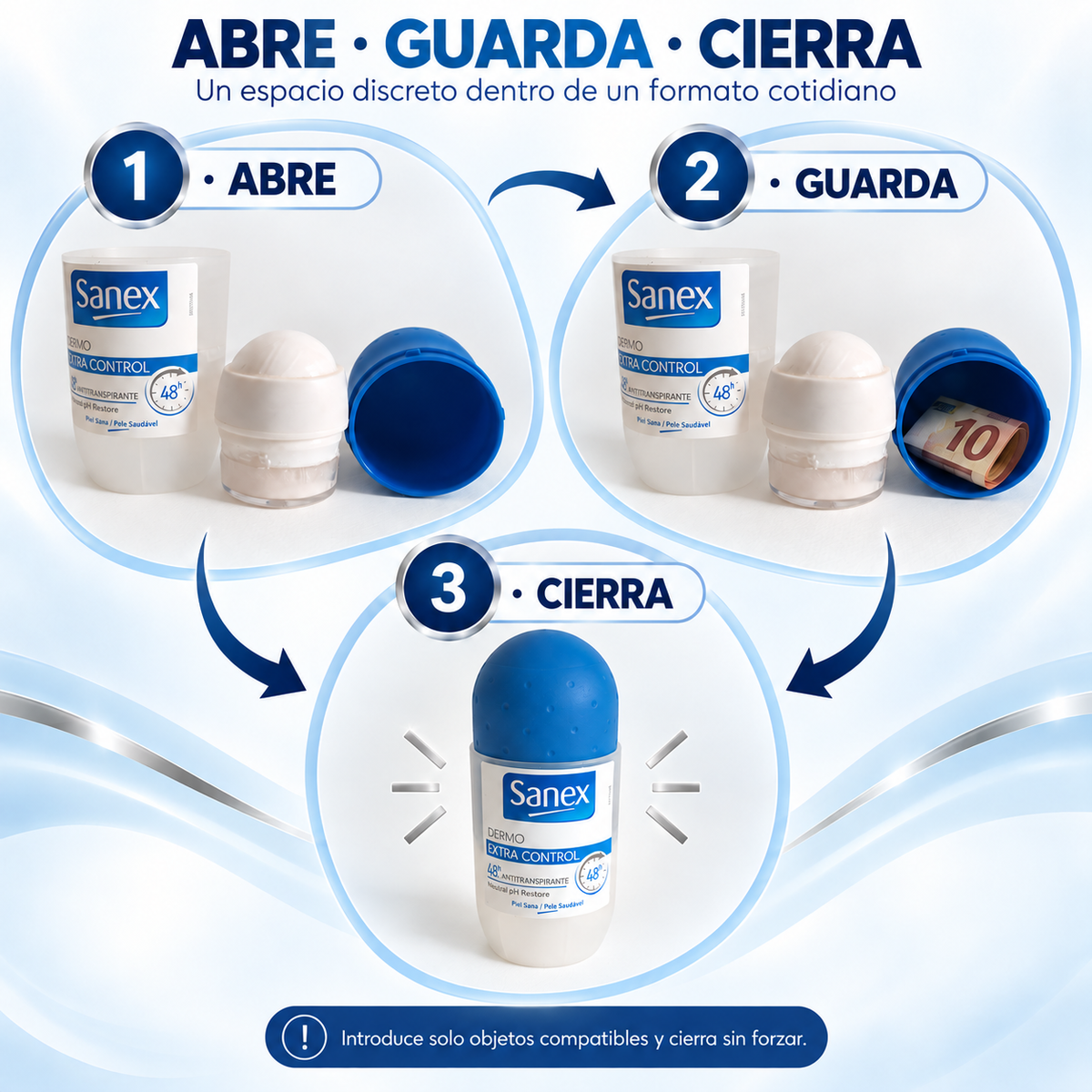 Abre, guarda y cierra el compartimento oculto del desodorante premium