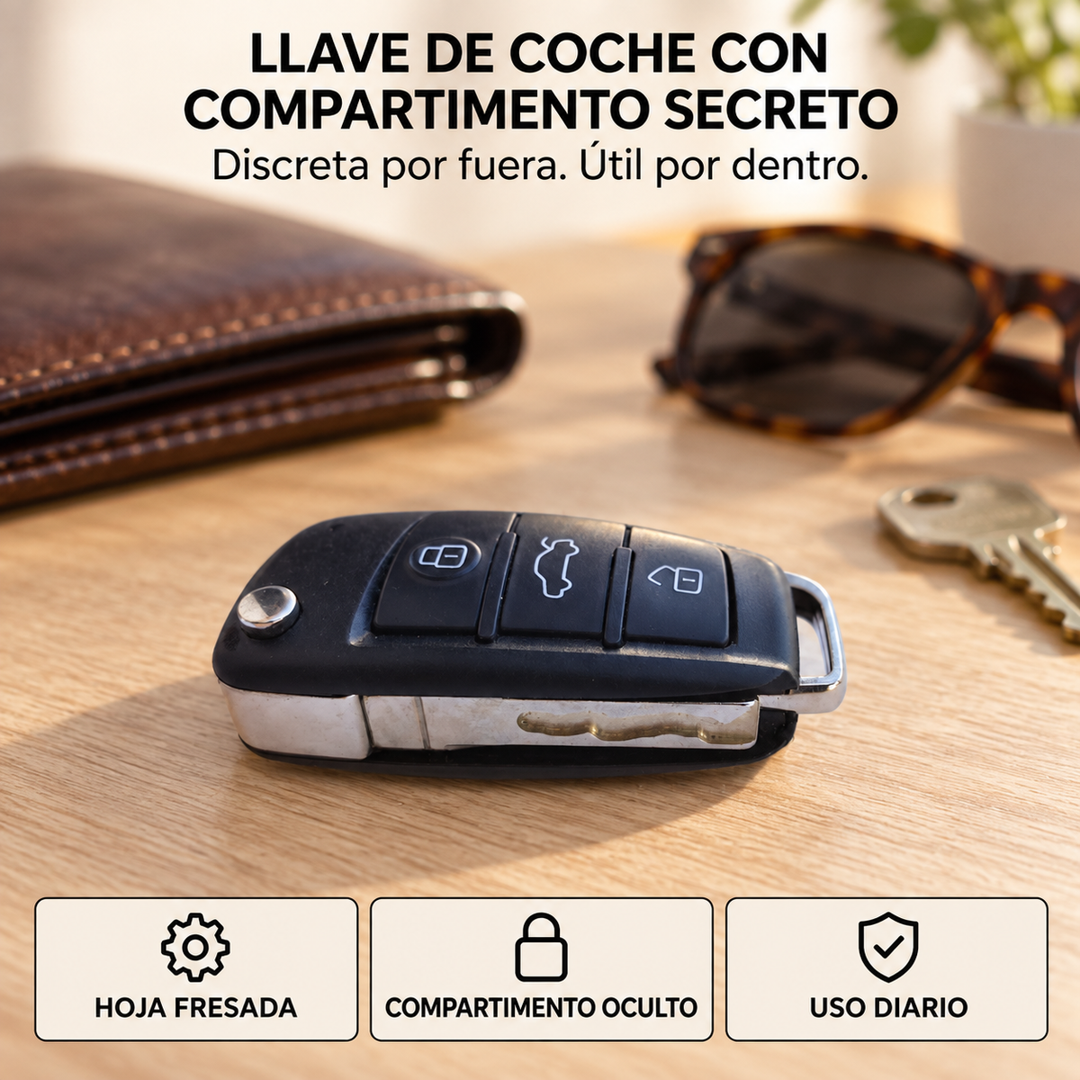 Llave de coche con compartimento oculto, hoja fresada