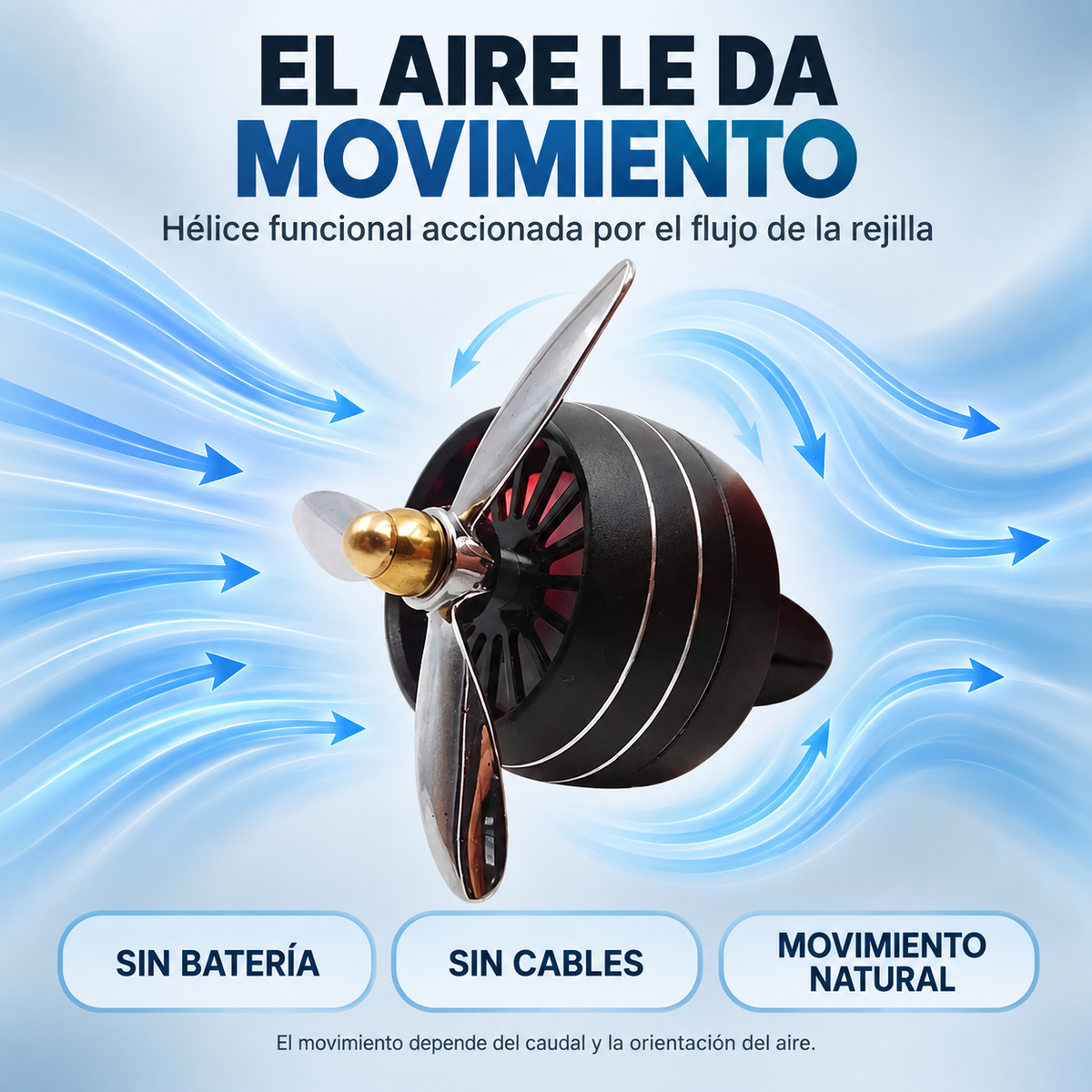 Hélice funcional accionada por el flujo de aire, sin batería